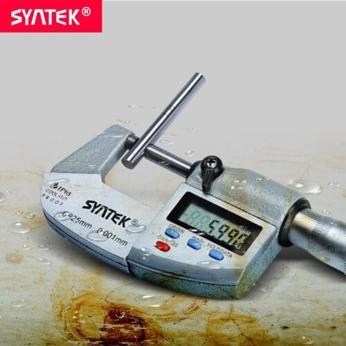 Syntek 0.001mm IP65 Oil Waterproof Electronic Digital Outside Micrometer 0-100mm Caliper Thickness Gauge Carbide Tip Measure CE