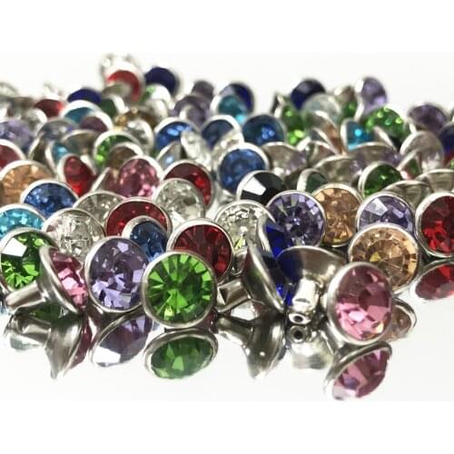 New Coming 8MM 50 Sets Cz++ Multi Color Crystal Rivets Silver Plated Spots Studs Double Cap for DIY Leather-Craft Making