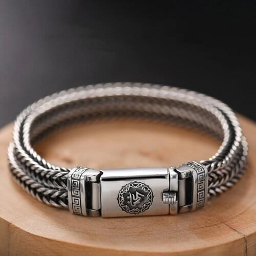 New Hand-Woven Silver Mens Bracelet Fashion Trend Personality Chinese Style Retro Creative Thai Silver Jewelry Accessories
