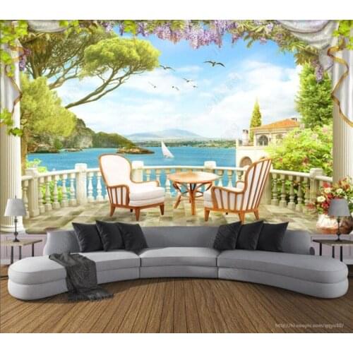 Papel de parede Balcony with sea view background wall 3d wallpaper,bedroom KTV bar mural wall decor