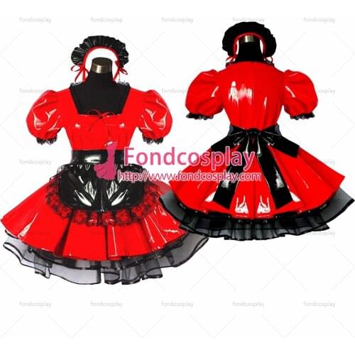 Sexy Sissy Maid Dress Pvc Dress Red Lockable Uniform Cosplay Costume Custom-made[G491]