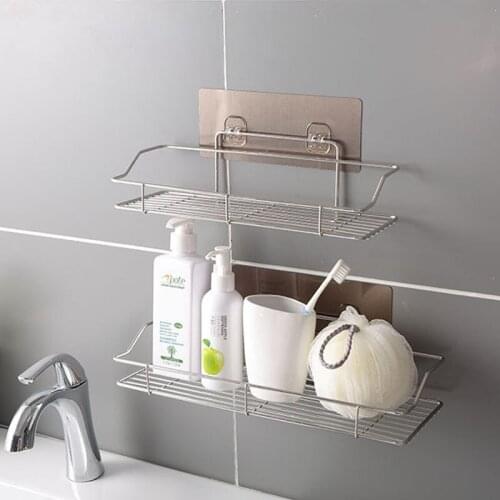 Stainless Steel Shower Organizer Basket Bathroom Shelf Shower Basket Wall Mounted Storage Shelf Rack with Suction Cup