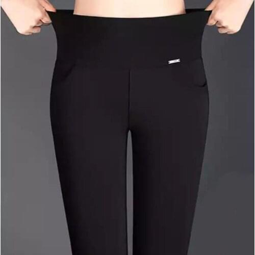 Autumn and winter Plush pants womens high waist bottoming pants fat mm elastic pants