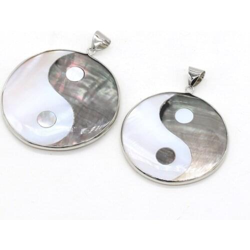 Natural Shell Pendant Necklace Tai Ji Pattern Black Shell Charms for Women Making Jewelry Necklace Bracelet