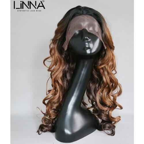 LINNA 24 Inch Synthetic Lace Hand Braided Wigs For Women With Baby Hair Body Wavy Brown Blonde Wig Party Daily Cosplay Wigs