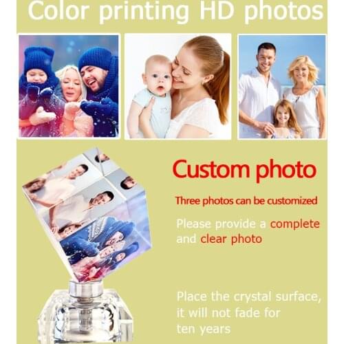 Personalise Frame Photo Custom Crystal Glass Rotatable Cube Glowing Light Save Forever Valentines Present Fathers Day Gift