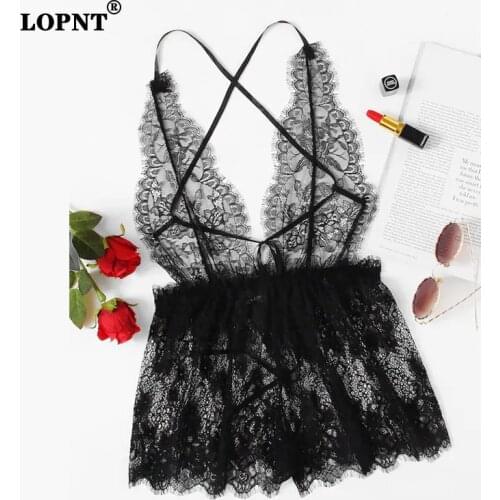 LOPNT Sexy onesies for adults women pajamas Floral Lace Criss Cross Romper Bodysuit Spring Criss Cross and Backless sleepwear