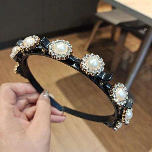 Headband Hair Accessories with Pearl Rhinestone Women Fashion Hair Hoop Hairband Fashion Hair Bun Maker Braid DIY Tool