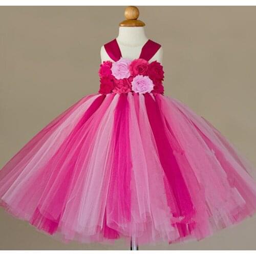 Multicolor Girls Flower Tutu Dress Kids Crochet Tulle Dresses Long Ball Gown with Shabby Children Wedding Party Costume Dress