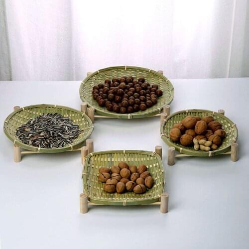 Handmade bamboo small bamboo basket snacks fruit basket fruit bowl shelf small round wooden shelf snack tray WF1025158