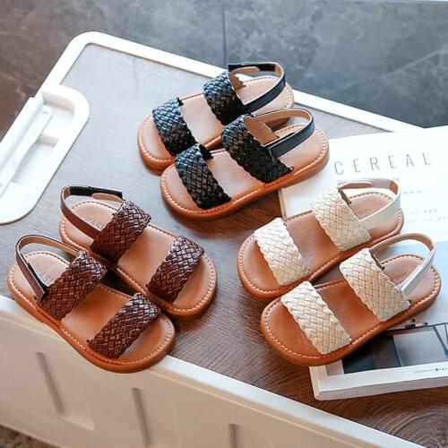2021 Summer Girls weave Sandals Kids Cross-tied Ankle Strap Princess Shoes Children Beach Shoes Casual Anti-slip Baby Toddlers