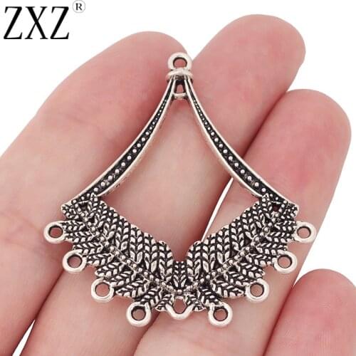 ZXZ 10pcs Tibetan Silver Boho Earring Chandelier Multi Strand Connector Charms Pendants Jewelry Findings 48x39mm