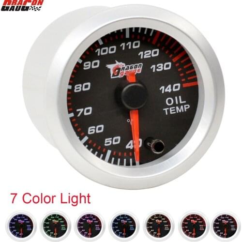 Dragon 52mm Stepper Motor Auto Car Racing Refit Oil Temp Gauge 7 Colors Backlight 40~140 Celsius Temperature Meter Free Shipping