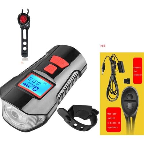 Waterproof Bike Light USB Rechargeable Front Light Flashlight with Horn Speedometer LCD Screen Bike Tail Light 2020