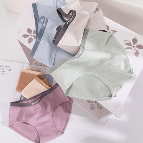 Wasteheart New Women Fashion Green Cotton Mid Waist Panties Underwear Lingerie Seamless One-Piece Briefs Underpants M L