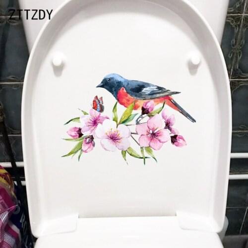 ZTTZDY 24.1×16.4CM Peach Blossom Branch Bird Bathroom Toilet Stickers Home Wall Decals T2-1444