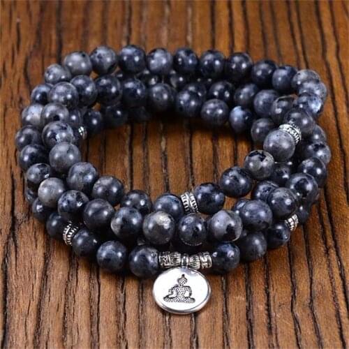 108Mala Wrap Bracelet 8MM Black Flash Natural Stone beads Buddha Charm Bracelet & Necklace Dropshipping
