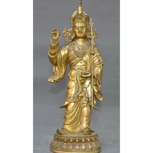 14" Tibet Buddhism Tantric bronze Gilt Guru Padmasambhava Rinpoche Buddha Statue