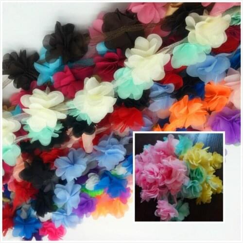 24 flowers(about 2 yards) 5.5 cm 3D Chiffon Flowers DIY lace trim lace ribbon decoration clothes accessories