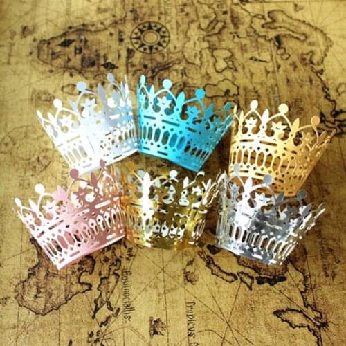 25Pcs Filigree Crown Theme Cupcake Wrappers Wraps Cases Cake Holder Wedding Birthday Baby Shower Party Decoration Favor Supplies