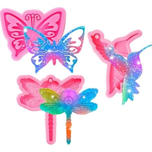3pc/set Butterfly Dragonfly Keychain Resin Moulds DIY Pendant UV Epoxy Silicone Molds For Jewelry Keyring Decoration Making