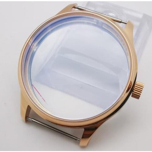 44mm Rose Gold Steel watch case fit eta 6497 6498 st36 hand winding movement Watch Parts