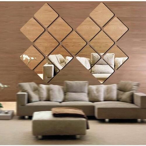 9pcs/set 14.5/19.5/29.5cm Acrylic Mirror Square Shape Wall Stickers For Bathroom Fitting Room Mural Self-adhesive Wall Art Decal