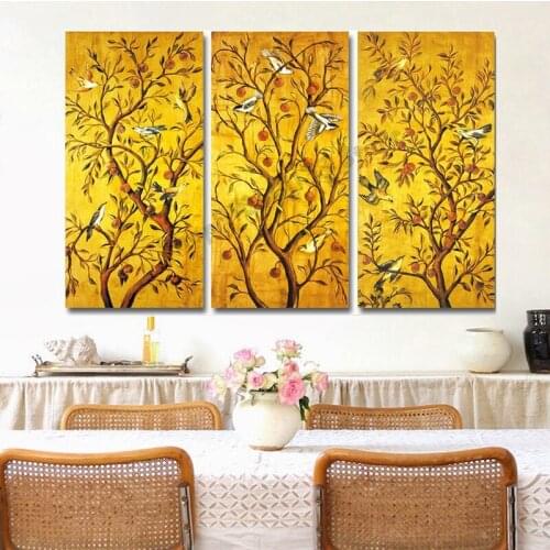 3 Panels Tree of Life with Birds Yellow 5D Diamond Painting Mosaic Diamond Painting Cross Stitch Full Drill DIY Home DecorGG4954