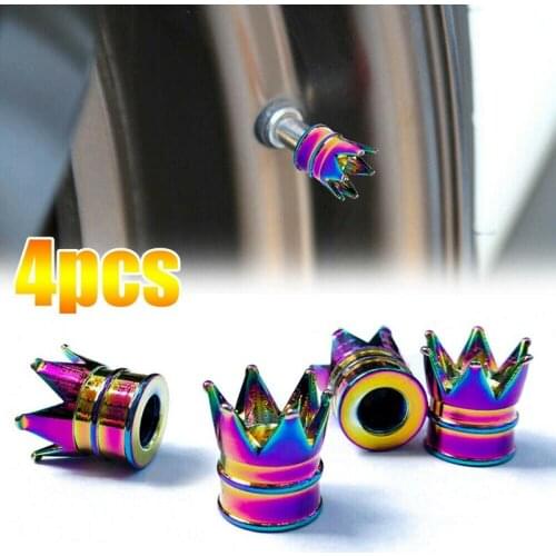 4X Aluminum Neon Color Crown Car Wheel Tire Valve Stem Cap Tyre Air Anti Dust Caps
