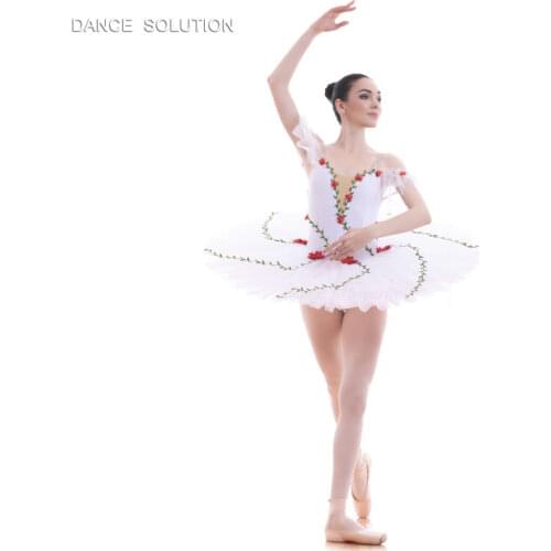 White Spandex Unitard with Stiff Tulle Skirt Professional Ballet Tutu Women & Girls Dance Pancake Tutu Ballerina Costume BLL039