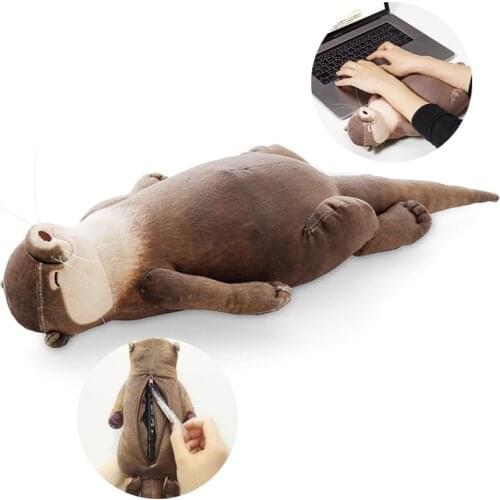 40cm Cute Lying Otter Plush Toys Stuffed Pencil Case Wrist Pad Pillow Otter Doll Children Christmas Birthday Gifts Plush Toys