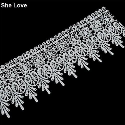 Chzimade 5Yards/lot 9.5cm Width Polyester Embroidered Floral Lace Trim White Color Flower Lace Fabric For Clothes