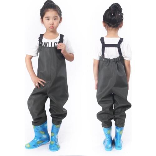 Kids PVC Outdoor Waterproof Breathable Waist Waders Rompers Pants Shoes Children Camping Fishing Fork Siamese Rain Trouser Boots