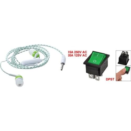 DPST ON-OFF 4 Pin Terminals Rocker Boat Switch & Glow in the Dark Headphones Cool Led Earphone Luminous Neon Headset