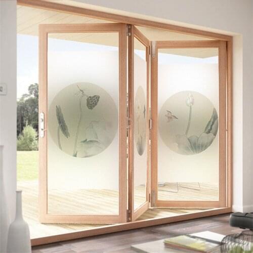 Chinese style lotus pattern electrostatic frosted glass film living room bedroom bathroom kids room kindergarten window film