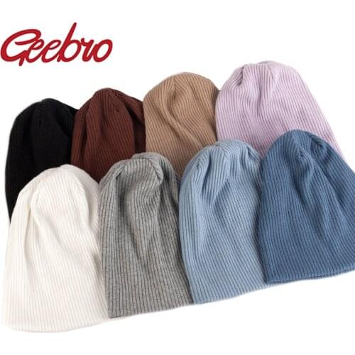 Geebro Women Fashion Stretch Ribbed Slouchy Beanies Hat Men Winter Autumn Baggy Spring Striped Knitted Skullies Warm Gorros Caps