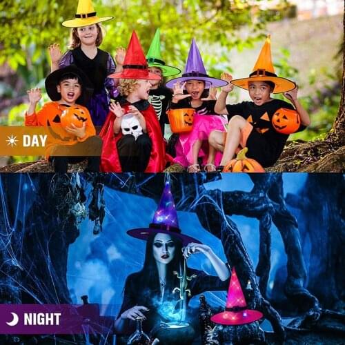 Halloween Witch Hat Water Resistant Cosplay Witch Props With LED Light Glowing Hat Halloween Decorations Home Party Decor Tools