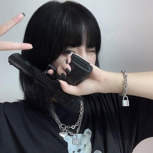 HZ 2019 Cool Lock Cross Punk Rock Chain Adjustable Bracelet Long Chain Alloy Stainless Metal Line for Women Jewelry Party