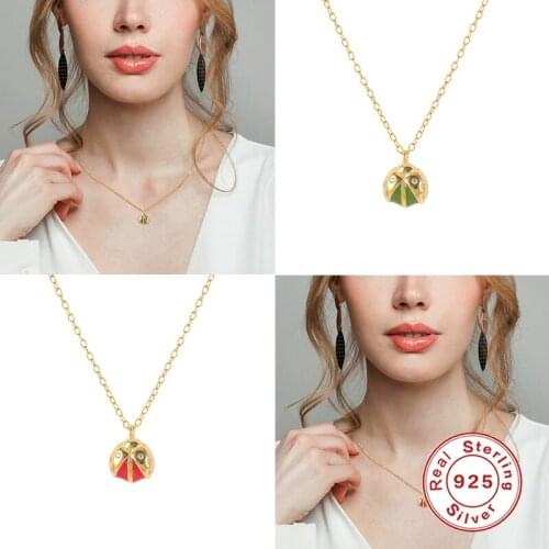 Aide 2021 Trend Choker Necklace S925 Sterling Silver Pendant Necklace Colorful Ladybug Fashion Oil Drop Collares para mujer 1PCS