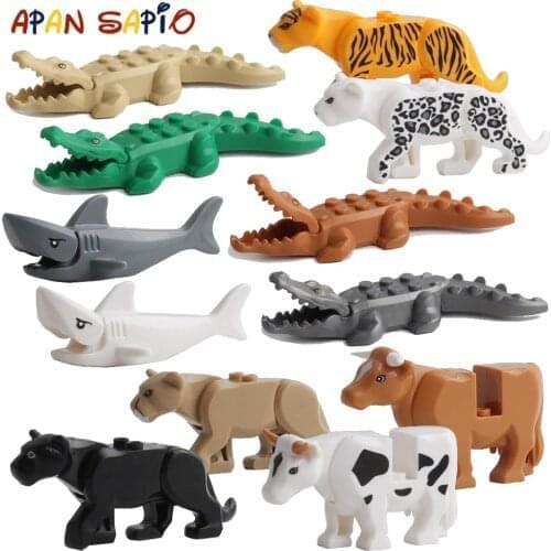 Animal Building Blocks Model Crocodile Leopard Educational Games Figure Brick Toys for Children Kids