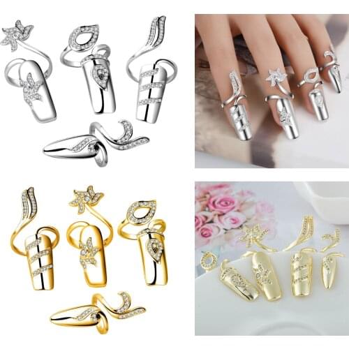 Crystal Rhinestone Fingertip Ring Nail Guard Cover Rings for Women Girls