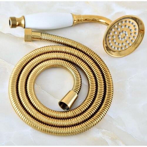 Gold Color Brass Bathroom Telephone Shape Hand Spray Ceramic Handheld Shower head 1.5m Hand Held Shower Head Hose ahh039