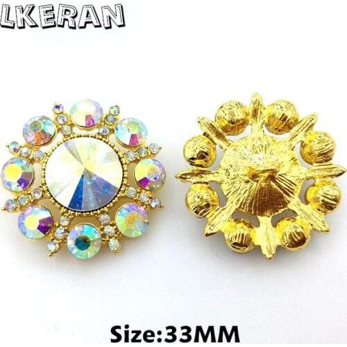 LKERAN 5pc 33mm AB Crystal Rhinestone Buttons For Clothing Needlework Sewing Accessories Craft Supplies DIY Decorative Button