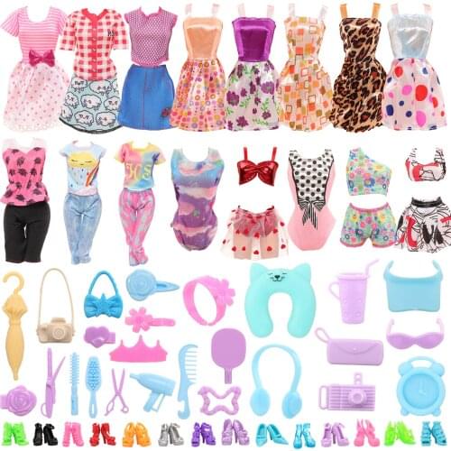 Fashion Doll Clothes for Barbie 52 pieces/set 8 dress +3 tops pants +10 shoes +5 swimsuit +26 accessories Kids Toys for Girl