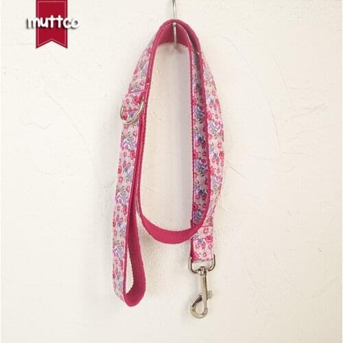 MUTTCO retailing handmade particular colorful leash THE PINK FLOWER unique style print dog collars and leashes 5 sizes UDL048