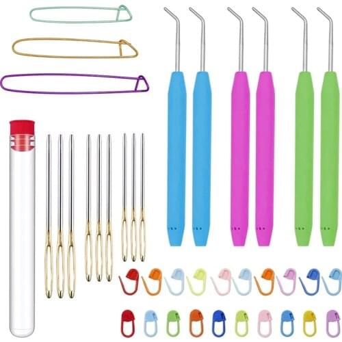 KAOBUY 39PCS Loom Needle Set, Knitting Stitch Markers, Colorful Knitting Loom Hook, Large-Eye Sewing Needles, Yarn Stitch Holder
