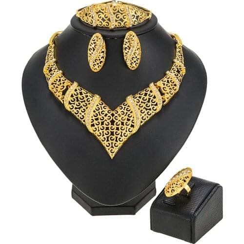 Exquisite Luxury Dubai Jewelry sets gold color necklace earrings India Nigeria African Big Accessories gifts for women set