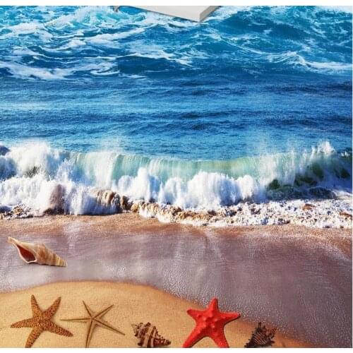 Custom 3d floor Seaside blue waves wallpaper mural 3d flooring wallpaper for bedroom pvc roll floor vinyl-sticker-roll