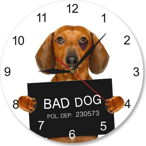 Dachshund MugShot Wall Clock Personalized Dog Name Modern Wall Clock Funny Criminal Puppy Police Bad Dog Prison Prison Pet Watch