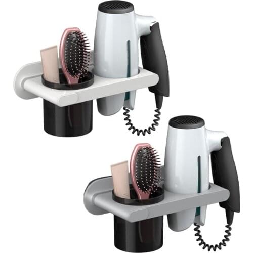Wall Mounted Hair Dryer Holder Punch-Free Self-Adhesive Hair Dryer Rack Save Space and Easy to Install Bathroom Supplies